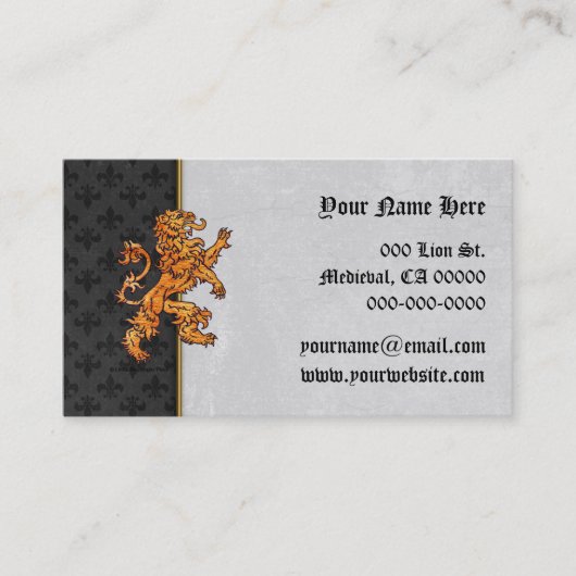 Mittelalterliches Goldlöwe-Schwarzes Fleurs Visitenkarte (Vorderseite)