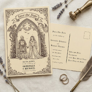 Mittelalterliches Gothic Sepia Altpapier Save The  Postkarte