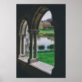Mittelalterliches gotisches Kloster am See Poster