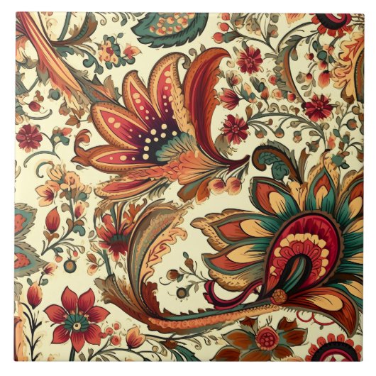 Mittelalterliches Inspiriertes Blumenmuster Fliese (Vorderseite)