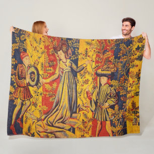 Mittelalterliches italienisches Rot Blau Gelb Chin Fleecedecke