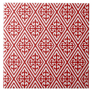 Mittelalterliches Kreuz Damast - Tiefrot und Weiß Fliese