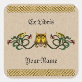 Mittelalterliches Löwendesign-Buchzeichen Quadratischer Aufkleber (Vorderseite)