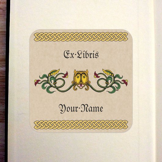 Mittelalterliches Löwendesign-Buchzeichen Quadratischer Aufkleber