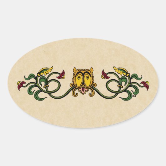 Mittelalterliches Löwendesign Ovaler Aufkleber (Vorderseite)