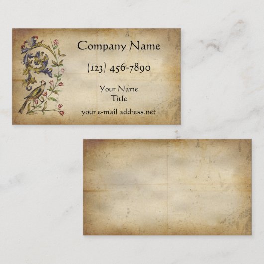 Mittelalterliches Manuskript-Blumenvogel Visitenkarte (Vorne/Hinten)