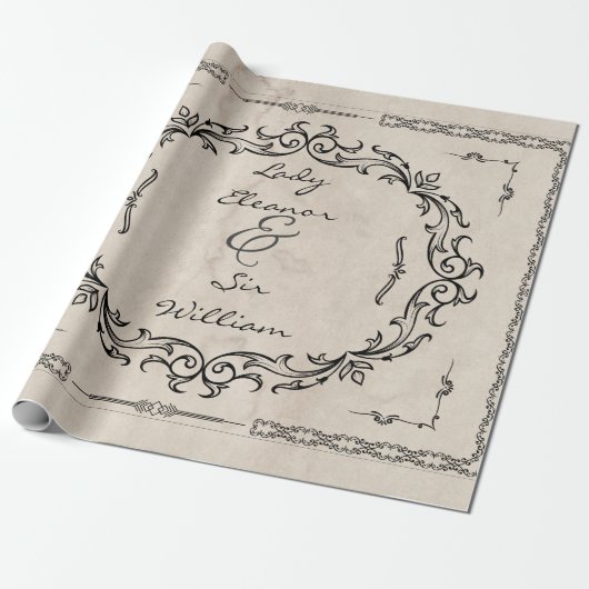 Mittelalterliches Manuskript Elegante Hochzeit Geschenkpapier (Ungerollt)