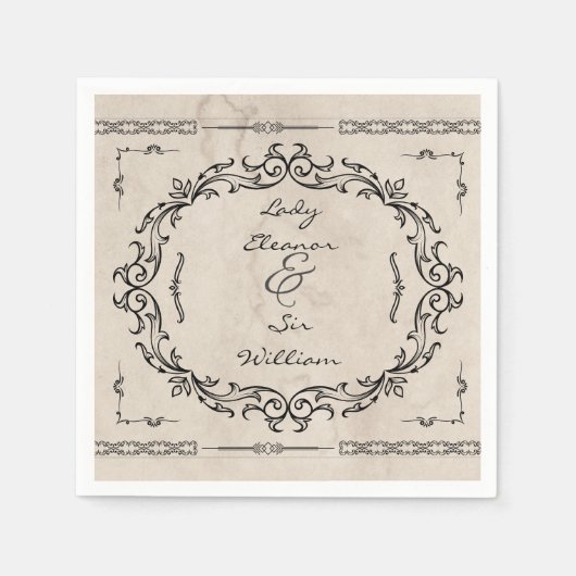 Mittelalterliches Manuskript Elegante Hochzeit Serviette (Vorderseite)