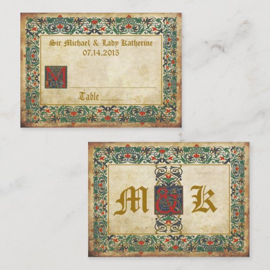 Mittelalterliches Manuskript Goth Wedding Platzkar Platzkarte (Vorne/Hinten)