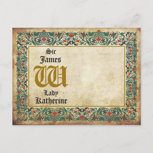 Mittelalterliches Manuskript Save the Date Ankündigungspostkarte (Rückseite)