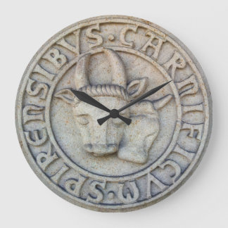 Mittelalterliches Metzger Relief mit Kuh und Bulle Große Wanduhr