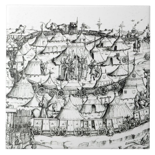 Mittelalterliches Militärlager, von einem Buch, Fliese (Vorderseite)