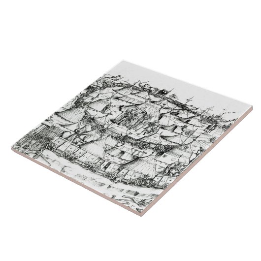 Mittelalterliches Militärlager, von einem Buch, Fliese (Seite)