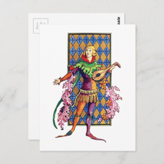 Mittelalterliches Minstrel und Lute Postkarte (Vorne/Hinten)