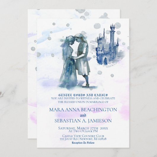 *~* Mittelalterliches Paar in Liebe Burg Hochzeit Einladung (Vorne/Hinten)