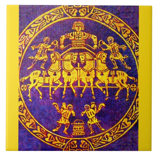 Mittelalterliches Pferd und Soldaten des 12. Jahrh Fliese (Vorderseite)