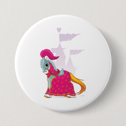 Mittelalterliches Ritterpferd in Armor Fantasie Button (Vorderseite)