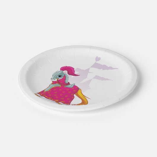 Mittelalterliches Ritterpferd in Armor Fantasie Pappteller (Schrägansicht)