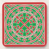 Mittelalterliches Rotes Grün Blätter Romanesk Getränkeuntersetzer (Vorderseite)