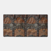 Mittelalterliches Rustikales Leder und eiserner Sc Schreibtischunterlage (Vorderseite)