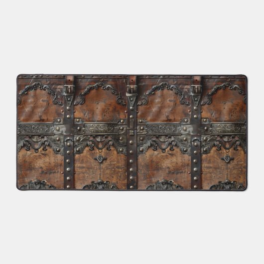 Mittelalterliches Rustikales Leder und eiserner Sc Schreibtischunterlage (Vorderseite)