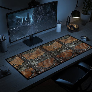 Mittelalterliches Rustikales Leder und eiserner Sc Schreibtischunterlage