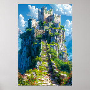 Mittelalterliches Schloss auf dem Hügel Poster