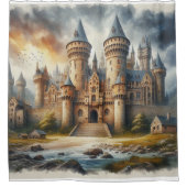 Mittelalterliches Schloss bei Sonnenuntergang mit Duschvorhang (Vorderseite)