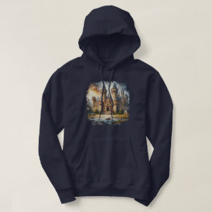 Mittelalterliches Schloss bei Sonnenuntergang mit Hoodie