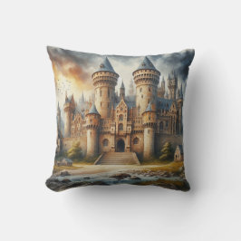 Mittelalterliches Schloss bei Sonnenuntergang mit Kissen