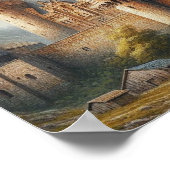 Mittelalterliches Schloss bei Sonnenuntergang mit Poster (Ecke)