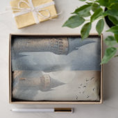 Mittelalterliches Schloss bei Sonnenuntergang mit  Seidenpapier (Geschenk)