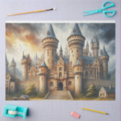 Mittelalterliches Schloss bei Sonnenuntergang mit  Seidenpapier (Basteln)