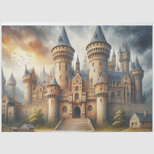 Mittelalterliches Schloss bei Sonnenuntergang mit Seidenpapier