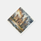 Mittelalterliches Schloss bei Sonnenuntergang mit  Serviette (Ecke)