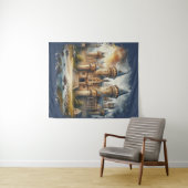 Mittelalterliches Schloss bei Sonnenuntergang mit  Wandteppich (Beispiel (Horizontal))