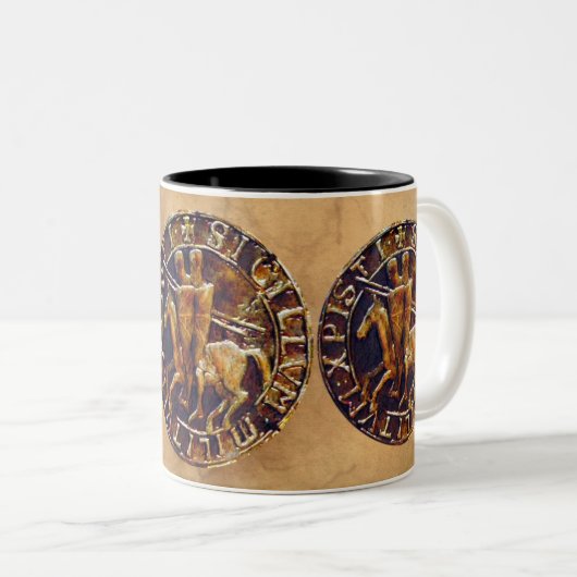 Mittelalterliches Siegel der Ritter Tempelpferde Zweifarbige Tasse (VorderseiteRechts)