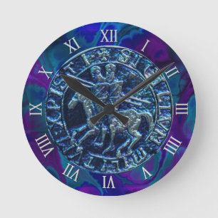 Mittelalterliches Siegel der Tempelritter Runde Wanduhr