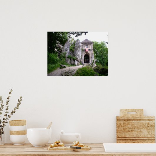 Mittelalterliches Strongold am Felsen Poster (Küche)