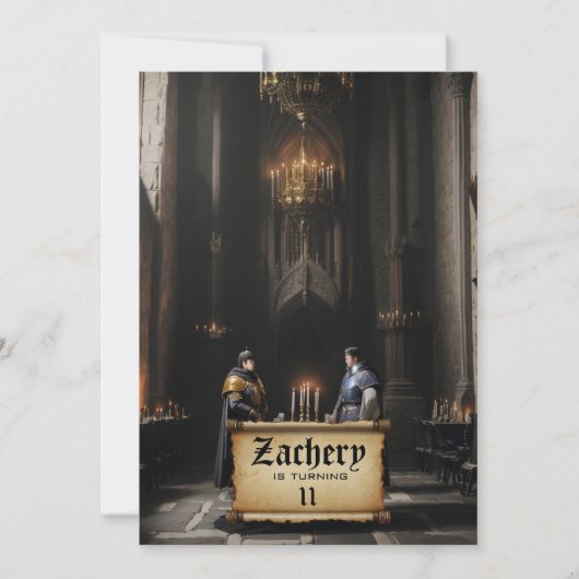 *~* Mittelalterliches Thema AP88 2 KNIGHTS Geburts Einladung (Vorderseite)