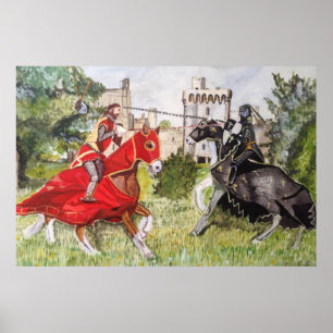 Mittelalterliches Turnier gegen ein Burgplakat Poster