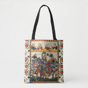 MITTELALTERLICHES TURNIER, KÄMPFENDE RITTER, MAID TASCHE