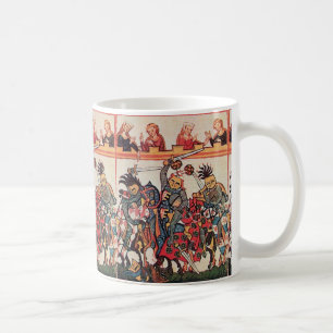 MITTELALTERLICHES TURNIER, KÄMPFENDE RITTER UND DA KAFFEETASSE