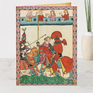 MITTELALTERLICHES TURNIER, RITTER PFERD UND DAMEN KARTE