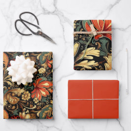 Mittelalterliches Vintages Elegantes Blumenmuster Geschenkpapier Set