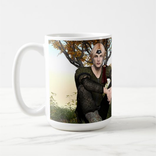 Mittelalterliches Waldprinz-Fantasieporträt Kaffeetasse (Links)