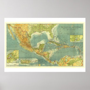 " Mittelamerika/Karibik: 1922 Detaillierte MAP ... Poster