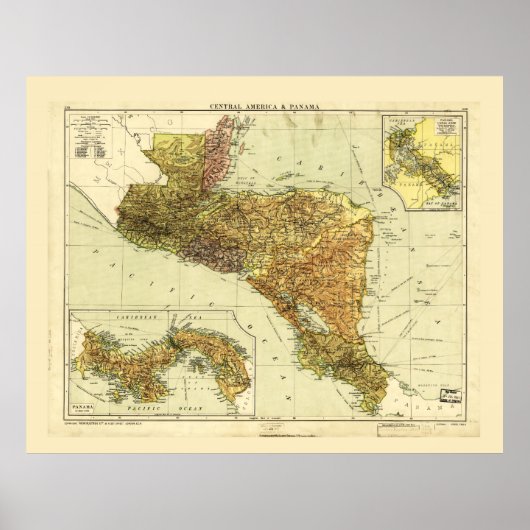 Mittelamerika & Panama Karte c. 1920 Poster (Vorne)