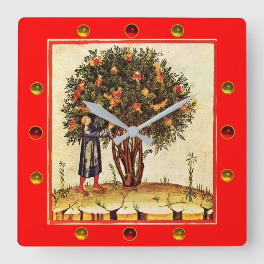 MITTELBARE MINIATUR FÜR POMEGRANATE BAUM, Edelstei Quadratische Wanduhr (Vorderseite)