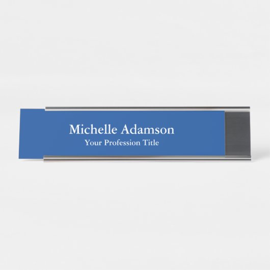 Mittelblau Beruflich Schlicht Moderne Elegant Schreibtischnamensplakette (Vorderseite )